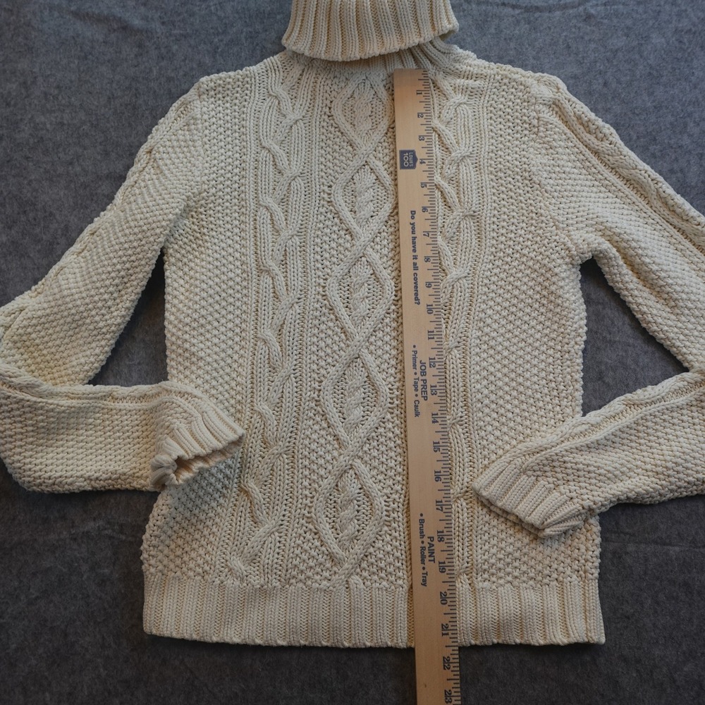 Ralph Lauren Sweater Women Medium Cream Cable Knit Cotton Turtleneck Fisherman - Picture 3 of 8